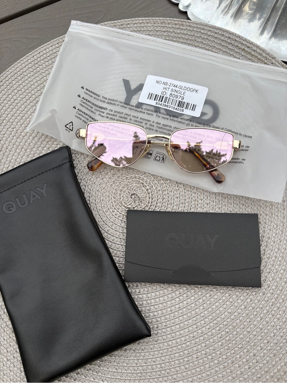 Quay Australia Gold Frame Sunglasses with Pink Lenses